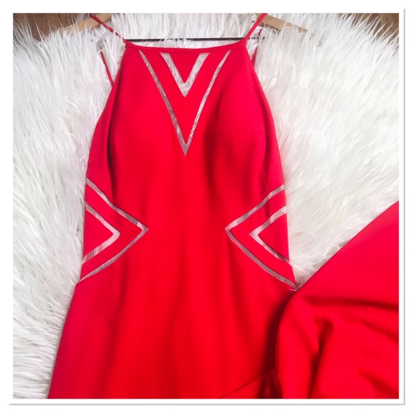 Aidan Mattox Gown Long Dress Cut Out Front Side Details Solid Red Size 4 - Picture 2 of 13